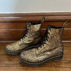 Dr. Martens Pascal Metallic Gold Combat Boots 1460 Lace Up Boot Iridescent Crack